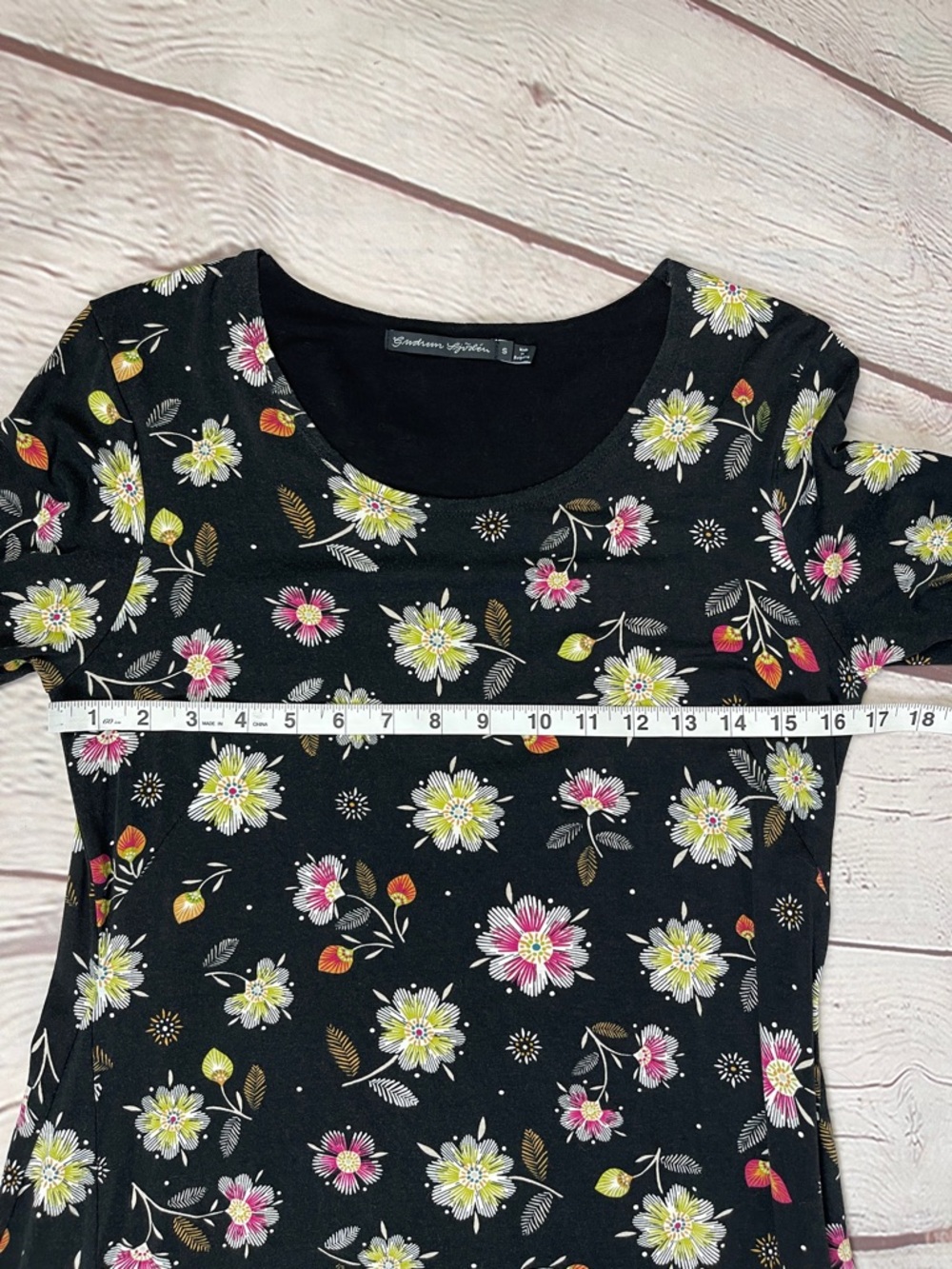 GUDRUN SJODEN black floral long sleeve boat neck lightweight flowy dress, size S - Picture 8 of 11